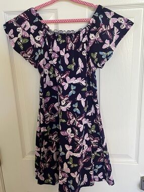 Girls Purple Butterfly Print Off-Shoulder Dress Size 7/8